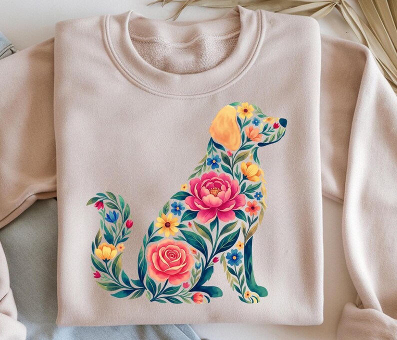 Floral Golden Retriever PNG Clipart for Tshirt Sublimation Design ...