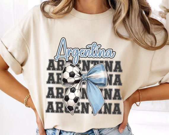 Argentina Soccer Bow PNG, Argentina Soccer Retro PNG, Soccer Bow Shirt Design, Argentina Fan Apparel PNG, World Soccer Tournament Design