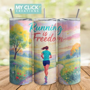 Running is Freedom Tumbler Wrap, Watercolor Running Person 20oz Skinny Tumbler PNG, Jogging Sports Digital Download