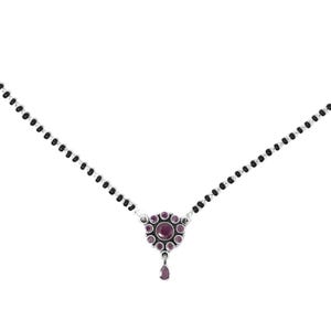 Ruby Mangal sutra Necklace 925 Sterling Silver Jewelry Black Beads Pink Gemstone Necklace, Handmade Jewelry, Women Necklace, Gift For Her
