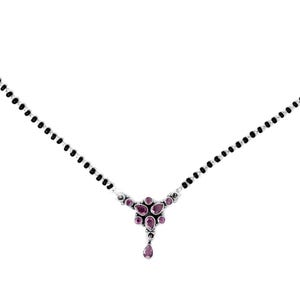 Ruby Mangal sutra Necklace 925 Sterling Silver Jewelry Black Beads Pink Gemstone Necklace, Handmade Jewelry, Women Necklace, Gift For Her