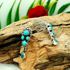 Blue Turquoise Stud Earrings - Handmade Sterling Silver Earring - Natural Blue Gemstone Stud - Boho jewelry Gift