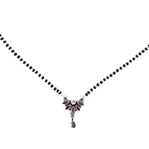 925 Sterling Silver Ruby & CZ Mangal sutra Necklace, Black Beads Pink Gemstone Necklace, Handmade Jewelry, Women Necklace, Gift For Her