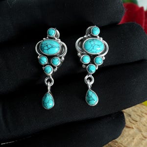 Turquoise Stud Earrings - Handmade Sterling Silver Earring - Natural Blue Gemstone Stud - Minimalist jewelry Gift