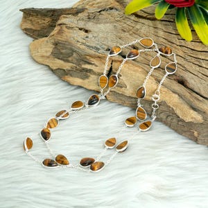 Sterling Silver Tiger&#39;s Eye Necklace – Dainty Gemstone Handmade Jewelry, Birthday Gift for Her