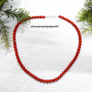 Sterling silver Coral Beaded Necklace Natural Red Coral Gemstone Necklace Handmade Necklace Wedding Gift Gift For Her Gift For Mom