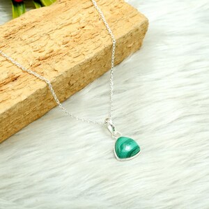 Sterling Silver Malachite Necklace – Dainty Green Gemstone Jewelry, Gift for Her - Minimalist jewelry, Handmade, Bridesmaid Pendant Necklace