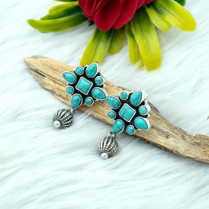 Blue Turquoise Stud Earrings - Handmade Sterling Silver Earring - Natural Blue Gemstone Stud - Minimalist jewelry Gift