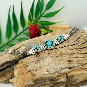 925 Sterling silver Turquoise bracelet Natural Blue Turquoise Gemstone Bracelet Handmade Bracelet Wedding Gift Gift For Her Gift For Mom