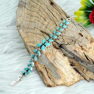925 Sterling silver Turquoise bracelet Natural Blue Turquoise Gemstone Bracelet Handmade Bracelet Wedding Gift Gift For Her Gift For Mom