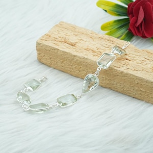 925 Sterling silver Amethyst bracelet Natural Green Amethyst Gemstone Bracelet Handmade Bracelet Wedding Gift Gift For Her Gift For Mom