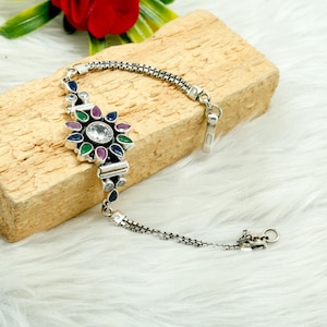 925 Sterling silver bracelet Natural Multi Gemstones Bracelet Handmade Bracelet Wedding Gift Gift For Her Gift For Mom