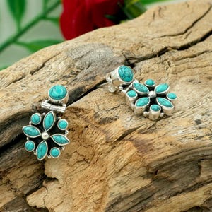 Blue Turquoise Stud Earrings - Handmade Sterling Silver Earring - Natural Blue Gemstone Stud - Minimalist jewelry Gift