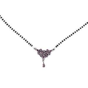 925 Sterling Silver Ruby Mangal sutra Necklace, Black Beads Pink Gemstone Necklace, Handmade Jewelry, Women Necklace, Gift For Her