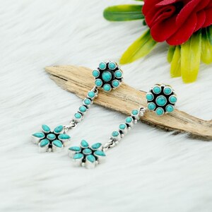 Blue Turquoise Stud Earrings - Handmade Sterling Silver Earring - Natural Blue Gemstone Stud - Minimalist jewelry Gift