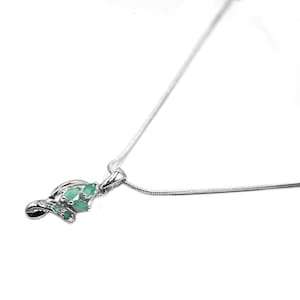 Sterling Silver Emerald Necklace – Dainty Green Gemstone Jewelry, Birthday Gift for Her - Handmade Pendant Necklace