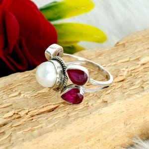 Ruby & Pearl Ring 925 Sterling Silver Jewelry - Handmade Ring - Minimalist Ring - Gift For Her - Gift Jewelry - Natural Gemstone Jewelry
