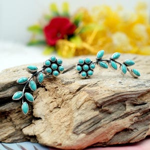 Blue Turquoise Stud Earrings - Handmade Sterling Silver Earring - Natural Blue Gemstone Stud - Minimalist jewelry Gift