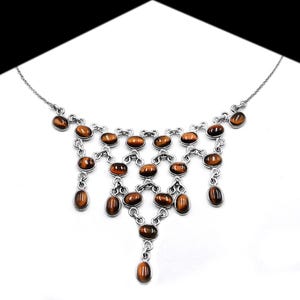 Sterling Silver Tiger&#39;s Eye Necklace – Dainty Gemstone Handmade Jewelry, Birthday Gift for Her, Women Necklace