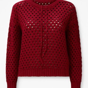Handmade Openwork Pullover – Lightweight Crochet Sweater for Women – Bamboo Acrylic Knit Top – Boho Layering Knitwear