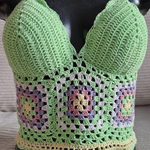 Handmade Knitted Floral Crop Top: Boho Cottagecore Knitwear