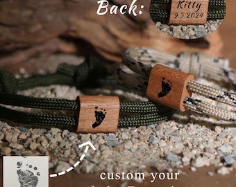 Pulsera de madera personalizada con huella de pie de bebé, Regalo para papá primerizo, Regalo de Navidad para papá primerizo, Pulsera para papá primerizo, Regalo para papá primerizo tras el nacimiento del bebé