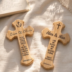 Personalized Wedding Blessing Cross, Custom Engraved Wooden Cross, Christian Wedding Gift, Wedding Ceremony Cross, Bride and Groom Keepsake