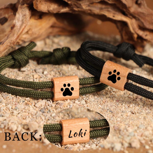 Personalized Pet Paw Print Bracelet,Reclaimed Maple Wood,custom Adjustable bracelet,Dog Cat Memorial Keepsake Gift,Custom Engraved Pet Name