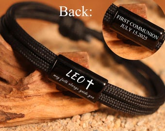 Confirmation gifts for boys,Gift for First Communion Personalized Engraved Bracelet Black,christian gift for men,Religious gift for him