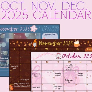 October 2025 Calendar Girly Etsy