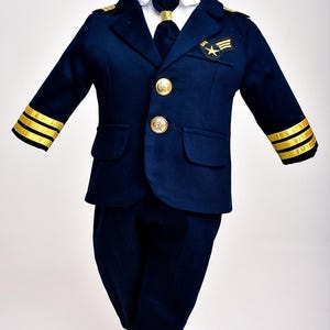 Baby Boy Pilot Costume – 4-Piece Navy Blue Aviator Outfit – Handmade Uniform Set
