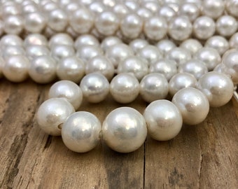 Limited stock items - High Luster AAA Grade 10 - 11 mm Luxurious Large Hole Freshwater Pearl Round Beads 2.2 mm hole White Gray (ET1551W165)