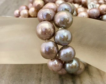 AAA Grade 11 - 15 mm Luxurious Large Hole Freshwater Pearl off Round Beads 2.2 mm hole White Blush or Gray High Luster (ET2358W325)