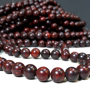 Natural Bloodstone 6 , 8 or 10 mm Smooth Round Beads - Healing Stone Full Strand 1.1 mm hole Healing Stones Ship from USA (G4420R5R5W24)