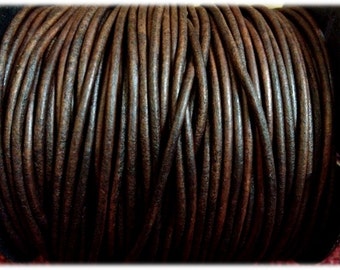 Marron antique naturel de qualité AAA - Cordon rond en cuir véritable de 1,0 mm, 1,5 mm ou 2 mm - Doux et flexible, facile à nouer 10 mètres (32,80 pi)