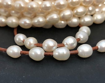 WHOLESALE 6 - 7 mm. Genuine Freshwater Pearl Rice Beads 1.6 mm. Large Hole White Pearl Ship from USA (G3045W65-BR)