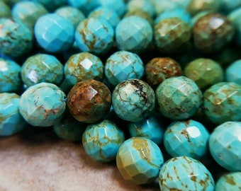 4 or 6 mm High Quality AA Grade Natural Turquoise Faceted round Gemstone Beads No Heat or Treated Full strand Ship within 24 Hr. (ET3510R10)