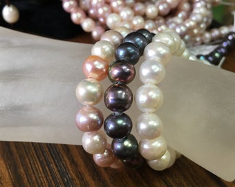 A Grade 9.5 - 11 mm Large Hole Freshwater Pearl Potato Beads - Ivory off White, Blush or Peacock 2.2 or 3.0 mm hole Half Strand (ET1150)