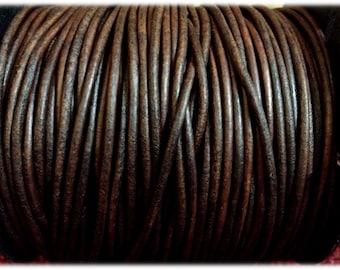 AAA Quality Natural Antique Brown - 1.5 mm or 2 mm Genuine Round Leather Cord - Soft and Flexible Easy to Knot 50 meter (164 ft.)