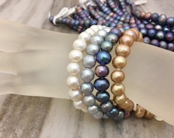 Best Seller A Grade 7 - 8 mm Large Hole Freshwater Pearl Potato Beads White Peacock Gray ir Brown 2.2 mm hole half Strand (ET1550W6250)