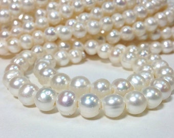 A Grade 8 mm Large Hole Freshwater Pearl Potato Beads 2.2 mm hole - White (ET8913W115-BR)