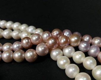 AA Grade 9 mm. Large Hole Freshwater Pearl Round Beads - White or Blush 2.1 mm hole Perfect for 2 mm Round Leather Cord (G4945W225-SC)