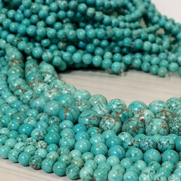 Véritable turquoise du sud-ouest de qualité AA de 4, 6, 8, 10 ou 12 mm, perles rondes lisses, expédiées des États-Unis en décembre, pierre de naissance (G2906-BHB)