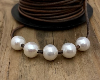 AAA GRADE 9.5 to 10 mm High Luster Large Hole Freshwater Pearl Round Beads White Blush or Grey 2.2 mm Half Strand (ET1985W145)