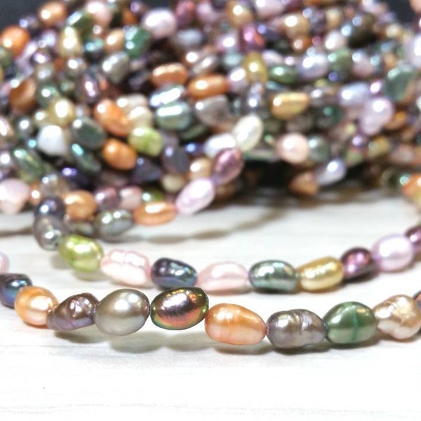 WHOLESALE 7 to 8 mm Genuine Freshwater Pearl Nugget Beads Multi Colors Mix Colors - Spring Color Project 15 Inch strand (G5952W30)