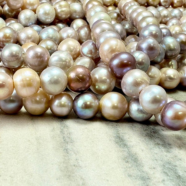 Full strand 7 - 8 mm Large hole 2.2 mm Freshwater Pearl Potato | off Round Beads Multi Color Perfect for Leather Jewelry (ET7115W75-BR)