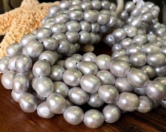 Qualité pleine longueur 9 x 10 à 11 mm. Perles de riz perlées d'eau douce à grand trou, trou de 2,3 mm, gris gris perlé expédié des États-Unis (ET1099W95-BH)
