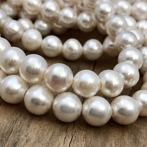 Wholesale 54 - 55 Pearl AA GRADE 8 mm High Luster Large Hole Freshwater Pearl Round Beads White or Silver Gray Grey 2.5 mm 15-1/2" (ETW180)