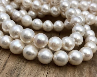 Wholesale 54 - 55 Pearl AA GRADE 8 mm High Luster Large Hole Freshwater Pearl Round Beads White or Silver Gray Grey 2.5 mm 15-1/2" (ETW180)