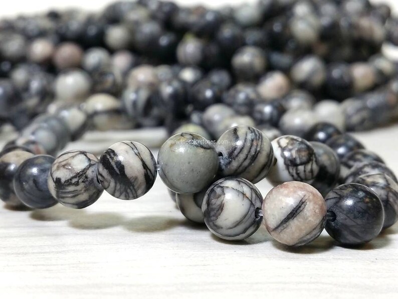 Natural Black Silk Stone 6 8 10 and 12 MM Smooth Round Beads Etsy